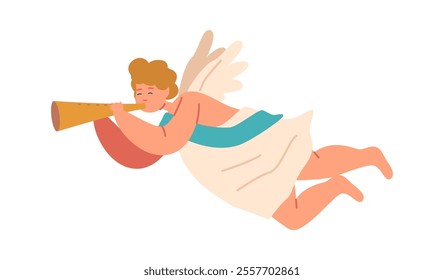 Flying angel blowing trumpet vector illustration