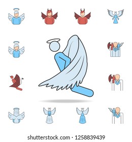 flying angel color field outline icon. Detailed set of angel and demon icons. Premium graphic design. One of the collection icons for websites, web design, mobile app