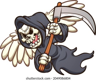 Flying angel of death with scythe. Vector clip art illustration with simple gradients. All on a single layer.
