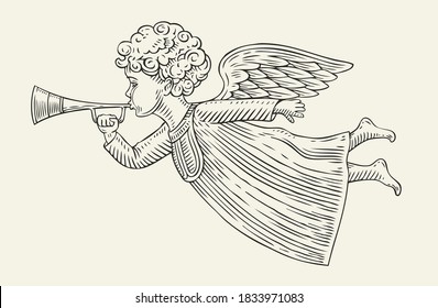 Flying angel messenger. Sketch vintage vector illustration