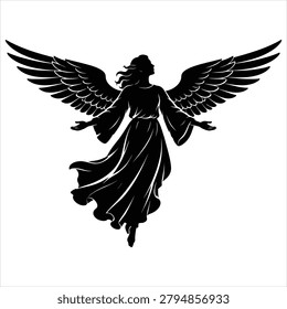 Flying angel silhouette vector illustration with silhouette feathered celestial spiritual religion heavenly illustration guardian majestic isolated background