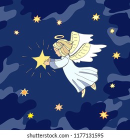 Flying Angell Carrying Star Vector Christmas Stock Vector (Royalty Free ...