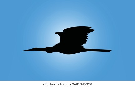 Flying Anhinga bird Silhouette Design And Vector Illustration. 