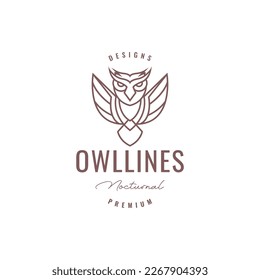 flying animal nocturnal carnivore owl wings lines art hipster logo design vector icon