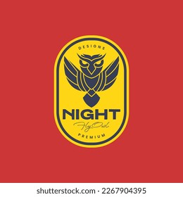 flying animal nocturnal carnivore owl wings badge vintage logo design vector icon