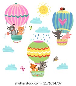 flying animals cute illustration