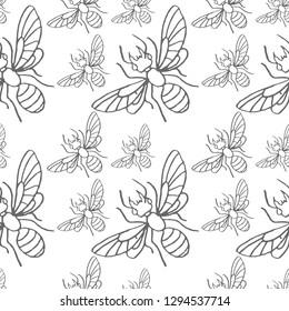 flying ant vector seamless pattern isolated on white background