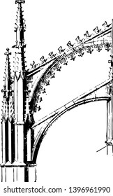 Arcos volantes carga vertical fuerza horizontal centro vintage de dibujo o ilustración de grabado.
