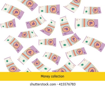 Flying argentinian peso banknotes. Money rain. Falling argentinian peso 