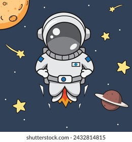 Flying Astronaut - Cartoon | Illustration | Vector