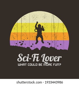 Flying astronaut. Cosmonaut silhouette. Sci Fi. Zero gravity
