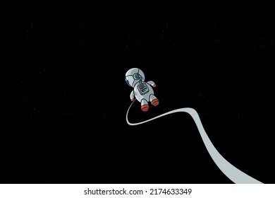 flying astronaut in a dark deep space
