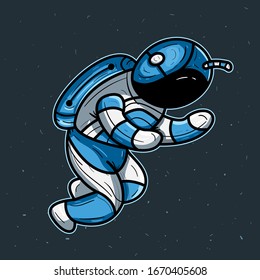 Flying astronaut flat illustration with dark space background and stars