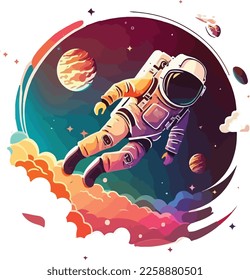 Flying astronaut galaxy vector flat illustration