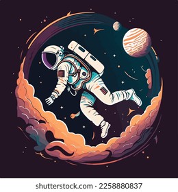 Flying astronaut galaxy vector flat illustration