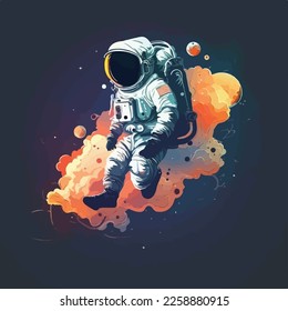 Ilustración plana vectorial de galaxia astronauta voladora