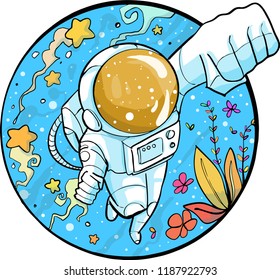 flying astronaut hand drawn