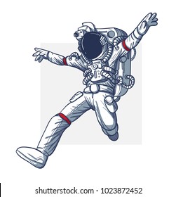 Flying Astronaut hand drawn vector illustration, freedom, no gravity in space, limitless, sketch