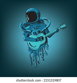 flying astronaut playing acoustic guitar 