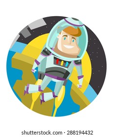 flying astronaut in space orbit