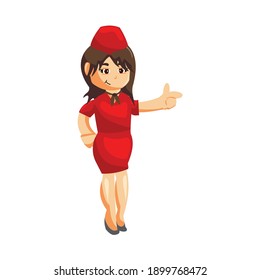 Flying attendants air hostess Profession stewardess pointing cartoon character illustration