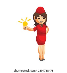 Flying attendants air hostess Profession stewardess Holding Bulb cartoon character illustration