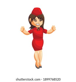 Flying Attendants Air Hostess Profession Stewardess Angry Cartoon Character Illustration