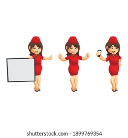 Flying attendants air hostess Profession stewardess cartoon character illustration