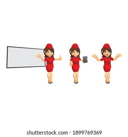 Flying attendants air hostess Profession stewardess cartoon character illustration