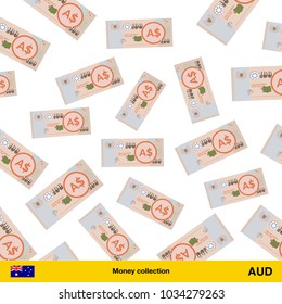 Flying Australian dollar banknotes. Money rain. Falling Australian dollar