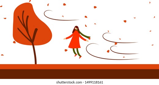 Flying autumn girl. Vector illustration