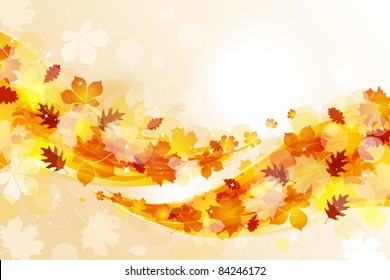 Flying autumn leaves background