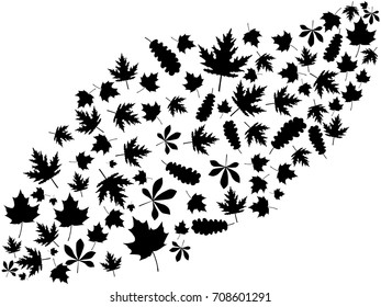 Flying autumn leaves black on white background. Vector illustration