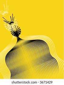 Flying away- abstract composition- black & yellow