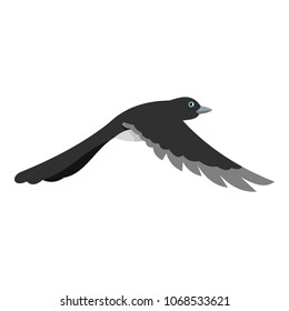 Flying away magpie icon. Flat illustration of flying away magpie vector icon for web