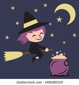 flying away under the moon and stars in halloween