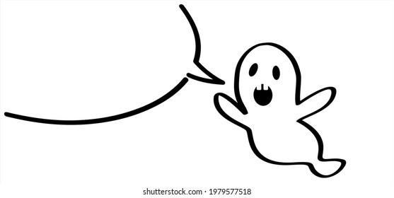 Flying baby ghost with speech bubble, for Happy halloween party on 31 october fest. Ghosts pictogram. Vector ghost sign. Cartoon fly spook seamless pattern. Zombie, monster, spooky, boo, scary symbol.