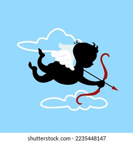 flying baby silhouette vector illustration with love arrow suitable for valentine theme, love content, sticker, valentines template