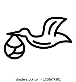 Flying Baby Stork Icon. Outline Flying Baby Stork Vector Icon For Web Design Isolated On White Background