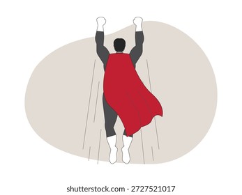 Vista aérea del héroe, Ilustración vectorial de dibujos animados sobrehumanos.