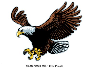 flying bald eagle in detailed style