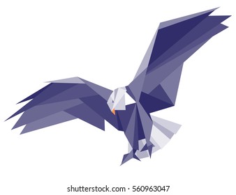 Flying bald eagle drawn only with triangles