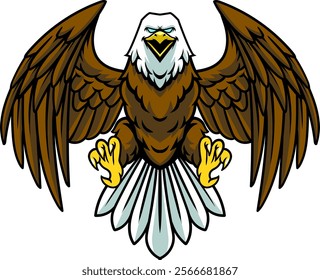 Flying Bald Eagle Front view Vector Cartoon Character Illustration