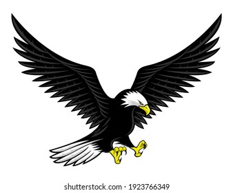 Flying Bald Eagle Icon Isolated On White Background.