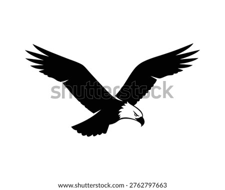 Flying Bald Eagle Silhouette Vector, Black White Eagle Soaring in Flight Illustration