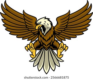 Flying Bald Eagle Vector Cartoon Character Illustration