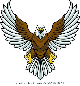 Flying Bald Eagle Vector Cartoon Character Illustration