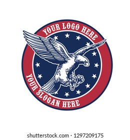 flying bald eagle with vintage style