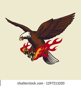 flying bald eagle with vintage style