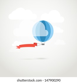 Balón volador con la pancarta. Plantilla para un texto